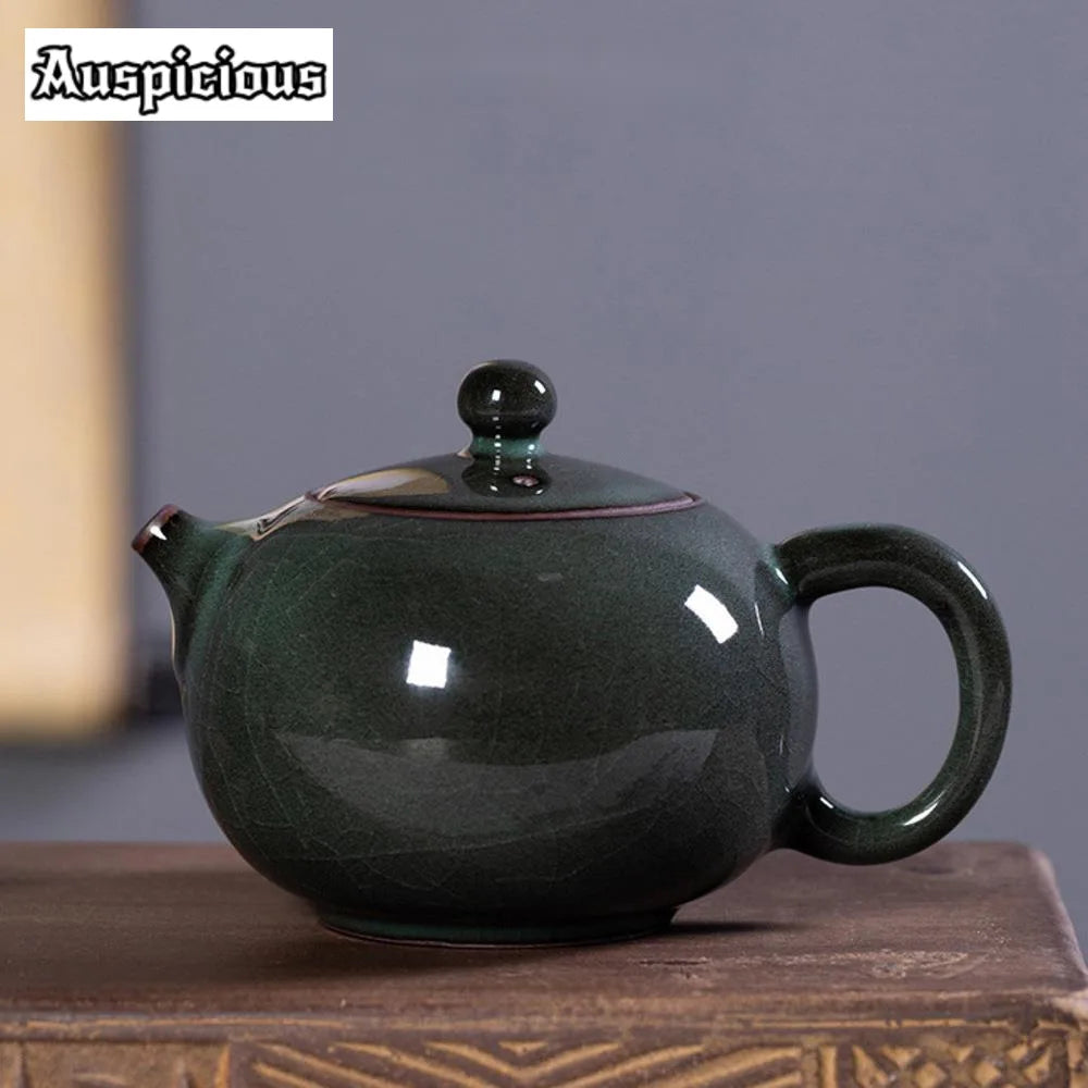 300ml Ge Kiln Ice Cracked Iron Body Teapot Handamde Longquan Celadon Xishi Pot Household Tea Soaking Kettle Teaware Gift Box