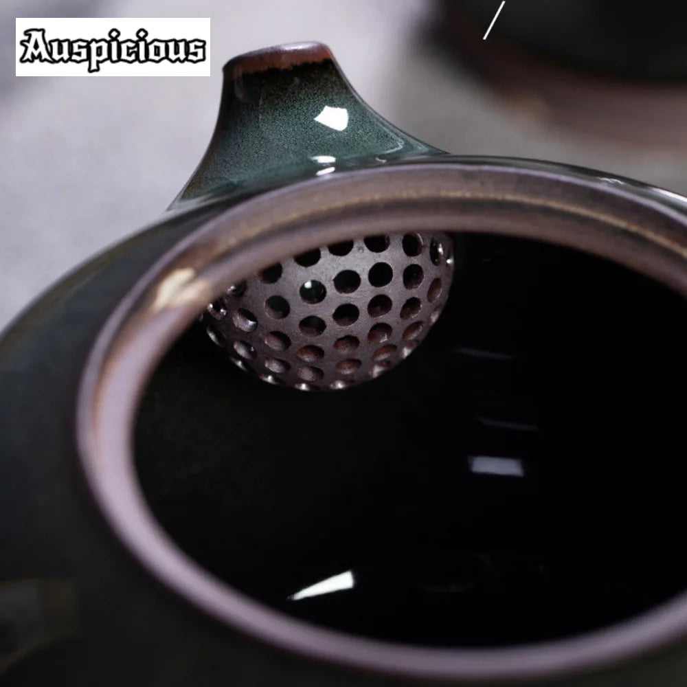 300ml Ge Kiln Ice Cracked Iron Body Teapot Handamde Longquan Celadon Xishi Pot Household Tea Soaking Kettle Teaware Gift Box