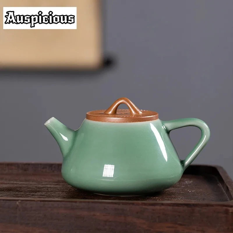 170ml Handmade Knife Jumping Celadon Teapot Zen Tea Infuser Stone Spoon Pot Tea Maker Kettle With Filter Tableware Collection