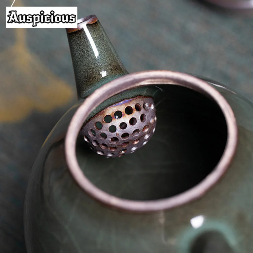 200ml Handmade Longquan Celadon Teapot Ge Kiln Ice Cracking Iron Body Pot Tea Brewing Filter Kettle Chinese Teaset Craft Gifts