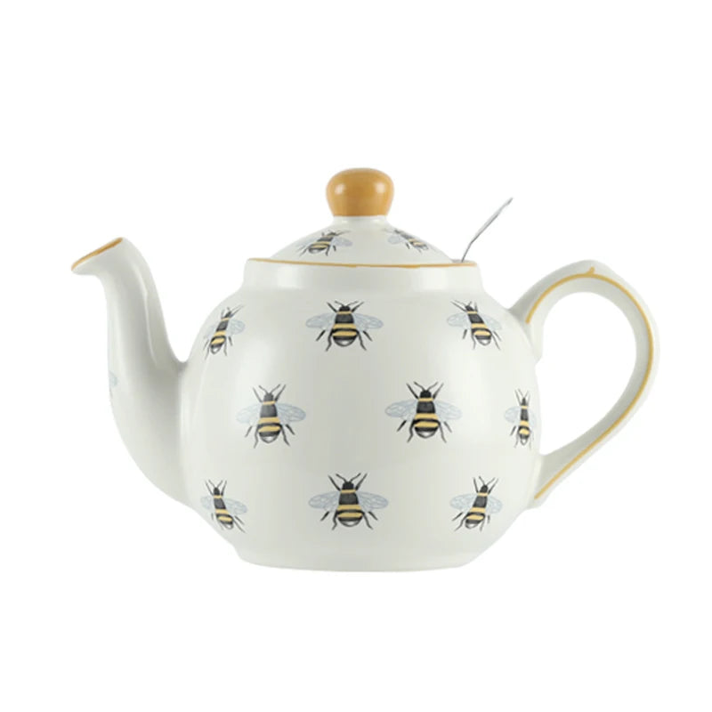 London Pottery 600ML Animal bee ceramic teapot with stainless steel infuser 1200ml porcelain tea pot and 220ml cup and saucers