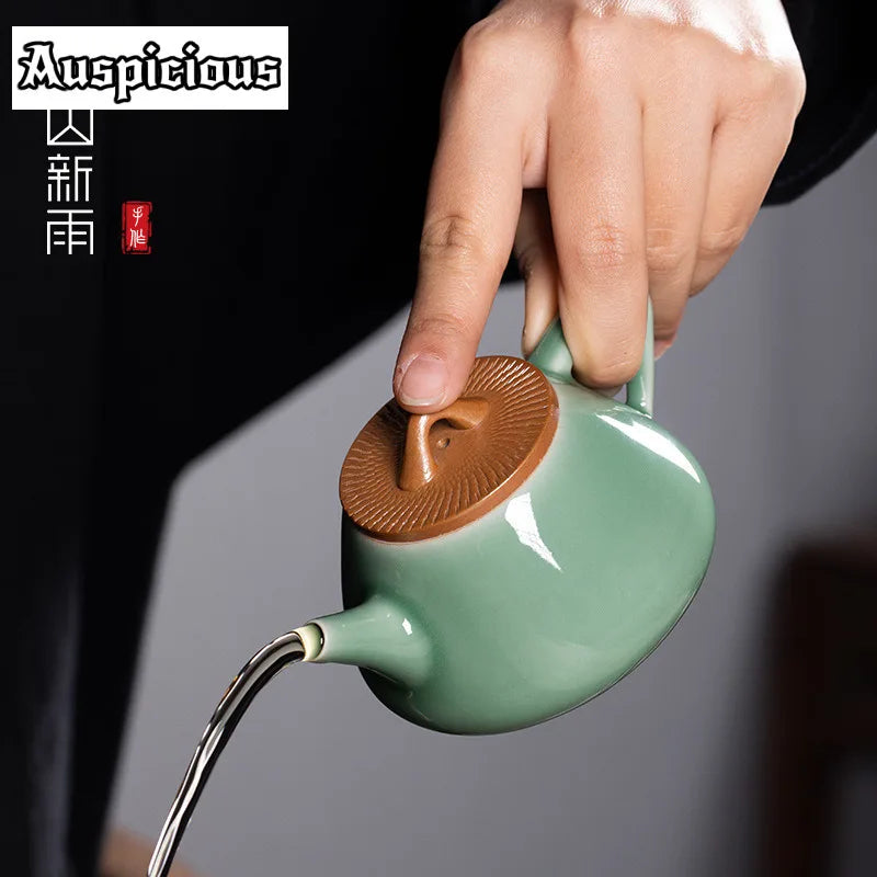 170ml Handmade Knife Jumping Celadon Teapot Zen Tea Infuser Stone Spoon Pot Tea Maker Kettle With Filter Tableware Collection