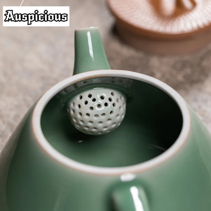 170ml Handmade Knife Jumping Celadon Teapot Zen Tea Infuser Stone Spoon Pot Tea Maker Kettle With Filter Tableware Collection