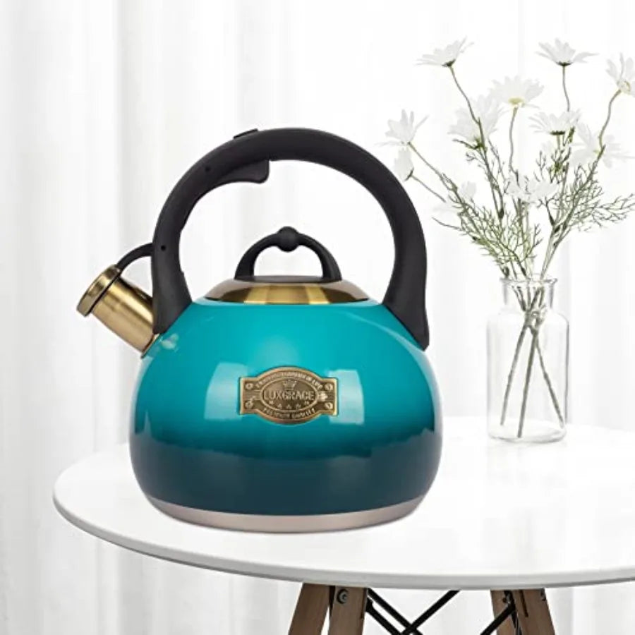 Tea Kettle Stovetop Whistling Kettle Teapot, Food Grade Stainless Steel Teakettle for Stove Top with Heat Proof Ergonomic Handl
